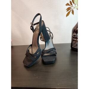 Franco sarto square black sandal Damalis Sparkle‎ Heel 7M 4 inch open toe